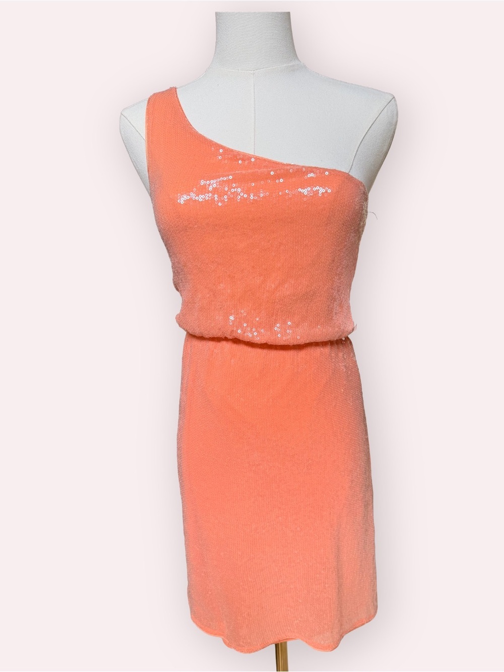 Alice + Olivia Coral Sequin One-Shoulder Cara Cocktail Dress Sz 2